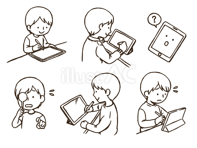 タブレット学習セット(太線版) タブレット,端末,学習のイラスト素材