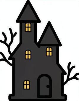 ハロウィンの黒の洋館です。 ハロウィン,洋館,シンプル,お化け屋敷,ホラー,不気味,黒のイラスト素材