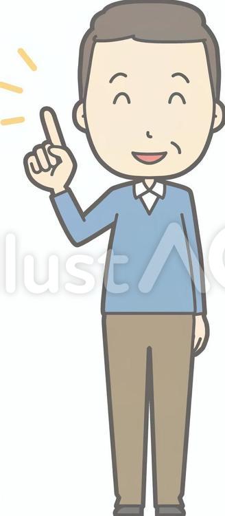 中年男私服-指差しニコニコ-全身 人,男性,かわいいのイラスト素材