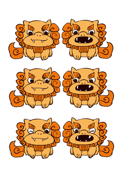 シーサーセット シーサー,沖縄,琉球,郷土,狛犬,うちなー,焼き物,門,置き物,お土産のイラスト素材