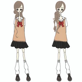 High school girl summer clothes brown hair long loose roll, JPG and PNG High school girl summer clothes brown hair long loose roll, woman high student, jk, girl, JPG and PNG