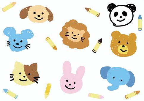 子どもがクレヨンで描いた動物のお絵かき お絵かき,動物,絵,落書き,イラスト,描く,クレヨン,ネズミ,犬,ライオンのイラスト素材