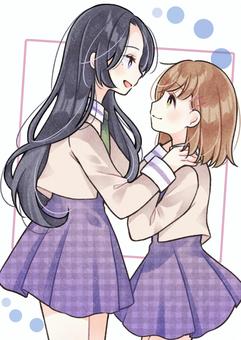 仲良しの2人 人物,女性,女の子,二人,学生,女子高生,制服,友達,親友,友情のイラスト素材