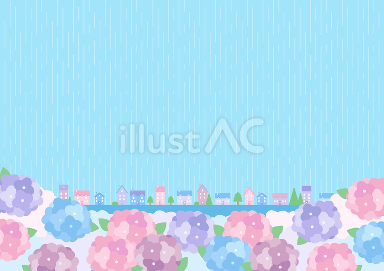 梅雨のあじさいと街並み03 梅雨,あじさい,雨のイラスト素材
