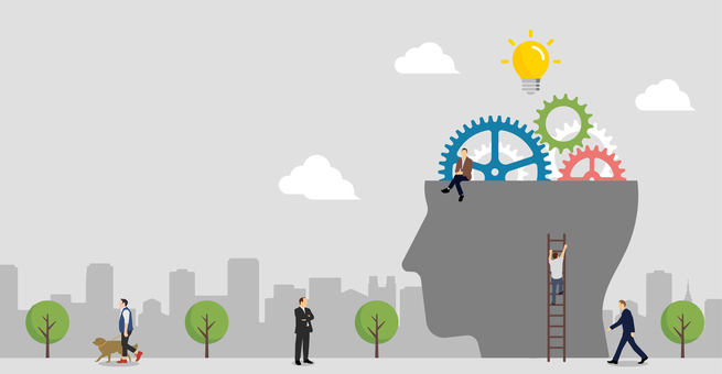 人の脳と歯車イラスト (アイデア・閃き) 頭,ギア,歯車,脳,比喩,アイデア,ビジネス,キャラクター,インスピレーション,イマジネーションのイラスト素材