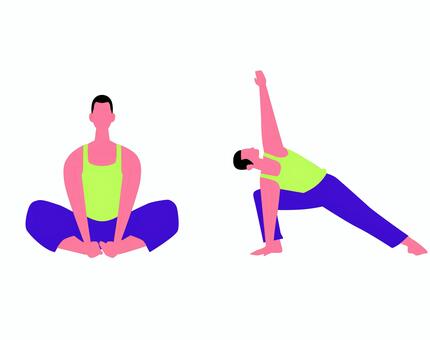 ヨガ 0128 ヨガ,ヨガポーズ,男性,ストレッチ,フィットネス,グリーン,パープル,柔軟,エクササイズ,トレーニングのイラスト素材