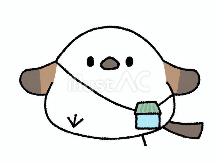 虫取りカゴとシマエナガさん シマエナガ,動物,ゆるふわのイラスト素材