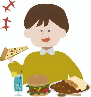 人物　暴飲暴食　男性 人物,暴食,ドカ食い,大食い,男性,食べ物,健康,暴飲,暴飲暴食のイラスト素材