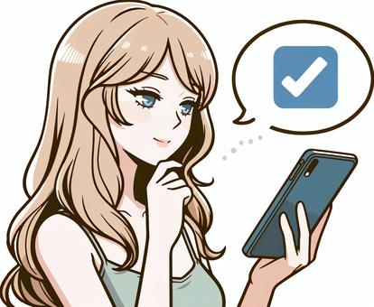 A woman checking on her smartphone, , JPG, PNG and AI