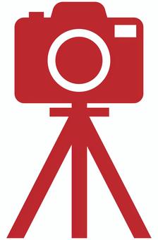 カメラと三脚のアイコン 赤 カメラ,写真,三脚,撮影,デジカメ,一眼レフ,ミラーレス,シャッター,アイコン,マークのイラスト素材