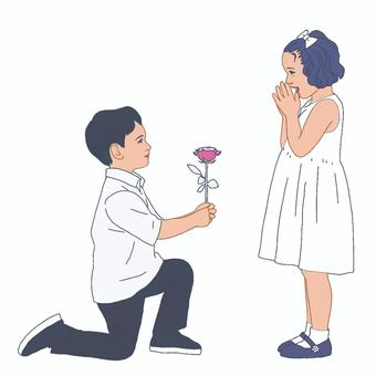 プロポーズ1 プロポーズ1 人,カラー,子供,カップル,男の子,女の子,プロポーズ,花のイラスト素材