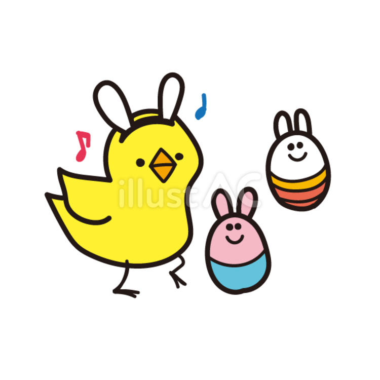 3月・4月動物（ヒヨコ、ウサギの耳、イースターエッグ） ヒヨコ,ウサギの耳,カチューシャのイラスト素材