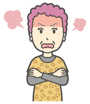  大阪のおばちゃん-184-バスト 正面,怒る,おばちゃん,大阪,ヒョウ柄,おばはん,中年,女性,関西,派手のイラスト素材