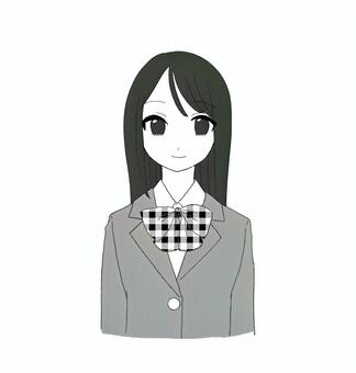 女子高校生 女子高生,可愛い,シンプル,モノクロ,制服,ブレザー,上半身のイラスト素材