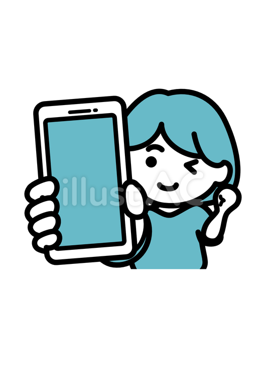 スマホの画面を向ける女性　青単色 スマホ,画面,向けるのイラスト素材