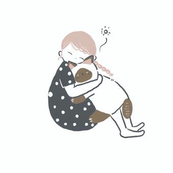 猫吸い 猫,ハグ,温かい,人物,水玉のイラスト素材