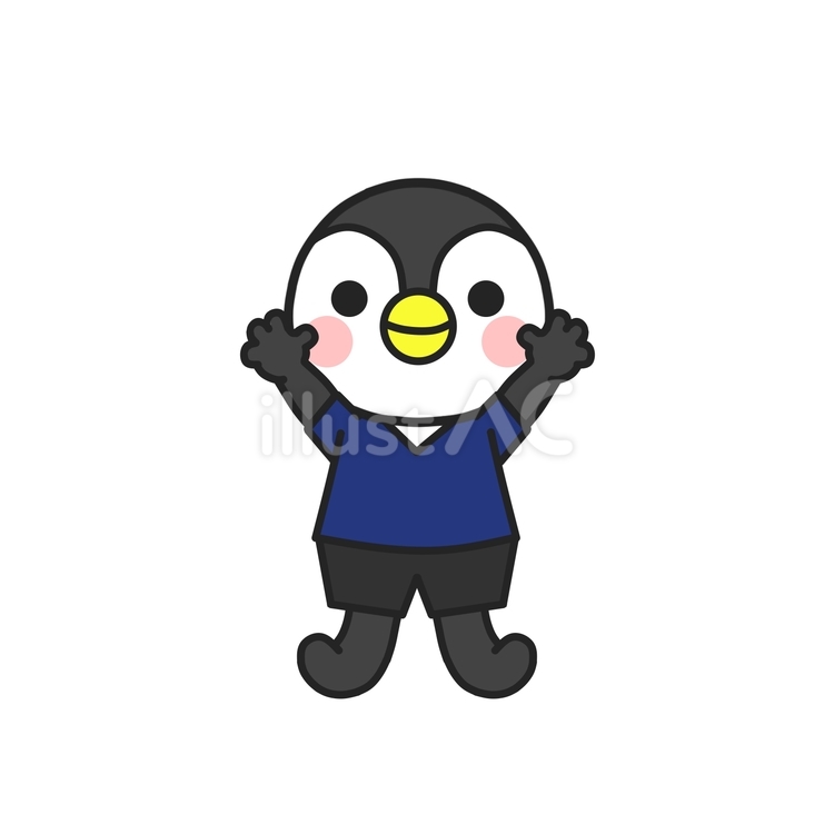 青いウエアを着てバンザイするペンギン かわいい,部活,クラブ活動のイラスト素材
