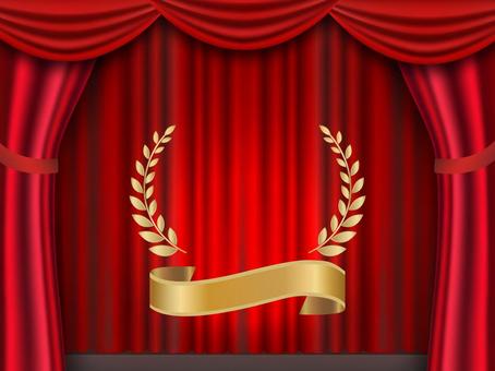 レッドカーテンと月桂冠　２ レッド,カーテン,緞帳,オペラカーテン,幕,ビロード,サテン,ステージ,赤,劇場のイラスト素材