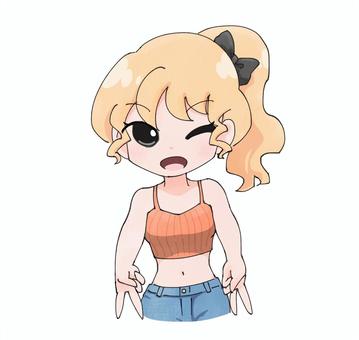 ギャルピース(小)する女子3 ギャルピース(小)する女子3 ギャル,ピース,ギャルピース,明るい,ポニーテール,ウインク,笑顔,可愛い,ポーズ,cheerfulのイラスト素材