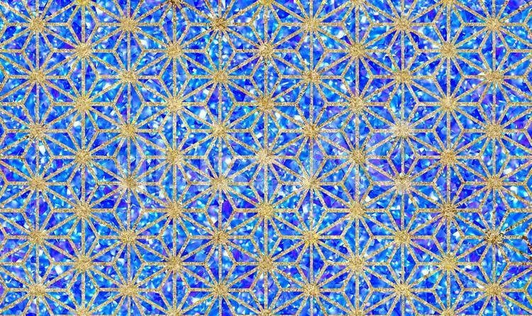 麻の葉模様（ステンドグラス風青金箔模様） 麻の葉,模様,ステンドグラスのイラスト素材