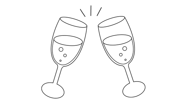champagne4 乾杯,シャンパン,線画,塗り絵,ドリンク,クリスマス,アルコール,ベクターのイラスト素材