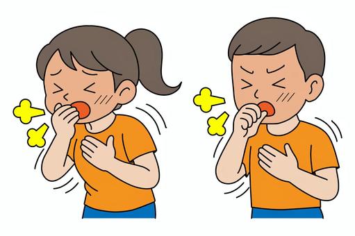 咳が止まらなくなった女性と男性 咳,風邪,インフルエンザ,呼吸器,症状,体調不良,発熱,のど,感染症,アレルギーのイラスト素材