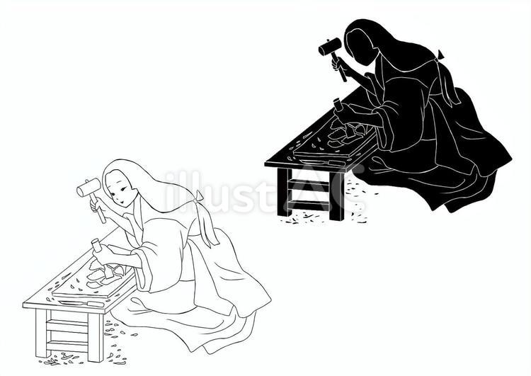 江戸時代彫師女性（線画） 女性,江戸時代,時代劇のイラスト素材