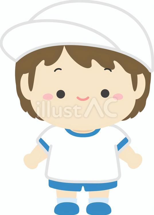 運動会イラスト素材、運動会の白組の男の子 運動会,こども,手描きのイラスト素材