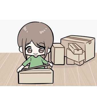 荷造りするイラスト 引っ越し,４月,３月,新生活,梱包,荷造り,女性,まとめる,詰める,しまうのイラスト素材