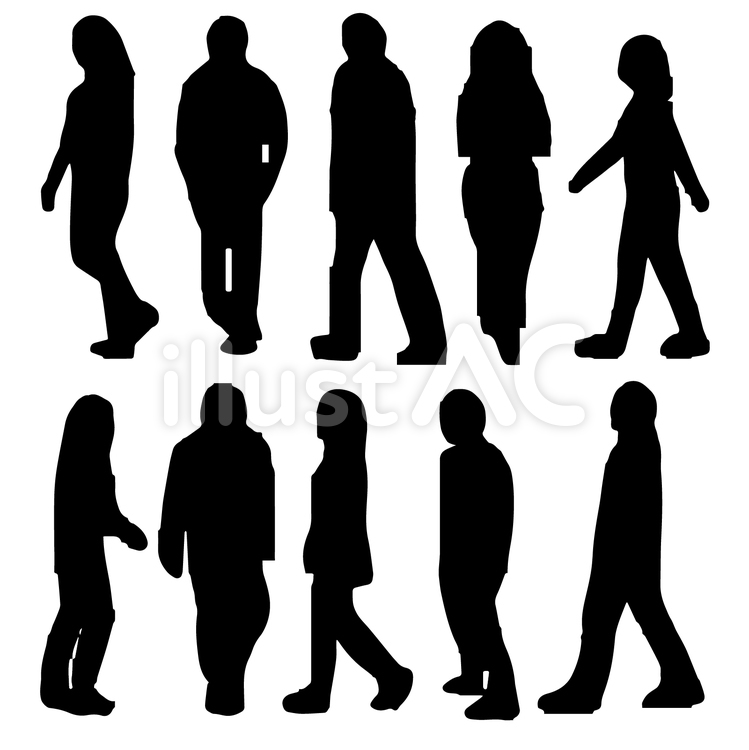いろいろなシルエットの人物３ 人物,シルエット,モノクロのイラスト素材