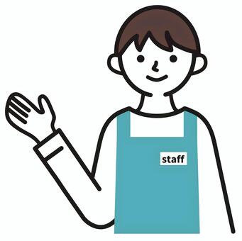 接客する店員　男性1 店員,スタッフ,販売員,案内,笑顔,仕事,店,jpg,png,エプロンのイラスト素材