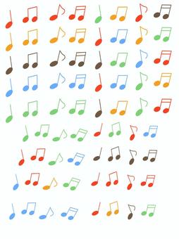 音符 音符 音符,トーン記号,カラフル,赤,黄色,青,黄緑,茶色,手描き,セットのイラスト素材