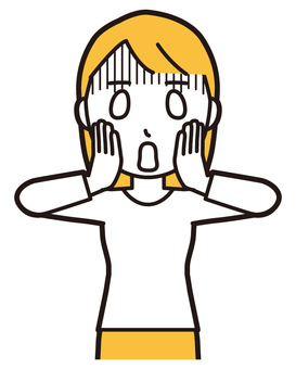  ロングヘア女性(黄)-414-バスト 慌てる,女性,女の子のイラスト素材