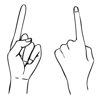 手書きのハンドサイン（白黒） 手,人差し指,指差し,指,ポーズ,ハンドサイン,チェック,ポイント,ワンポイント,注目のイラスト素材