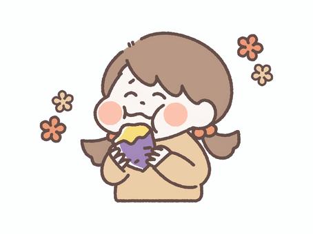 焼き芋を食べる女の子 焼き芋,さつまいも,食べる,おやつ,女の子,秋,嬉しい,美味しい,食べ物,野菜のイラスト素材
