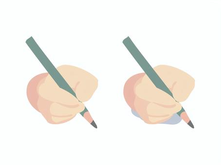 鉛筆を持つ手1　影あり/なし 鉛筆,手,持つ,書く,影,勉強,右利き,筆記用具,文具のイラスト素材