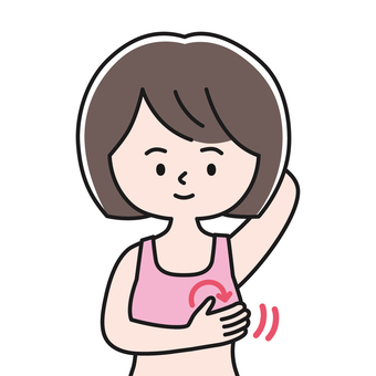 胸矢印 上半身 下着_影 OKW 女性,レディ,ブラトップ,スポーツブラ,スポブラ,乳がん検診,ピンクリボン,乳癌,セルフチェック,自己検診のイラスト素材