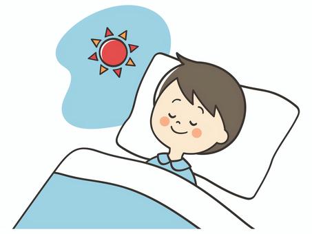 日中に眠っている男の子 眠る,睡眠,寝る,就寝,寝落ち,昼寝,昼夜逆転,おやすみ,休憩,休息のイラスト素材
