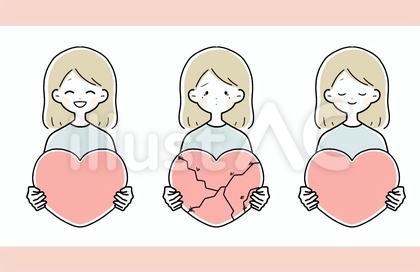 ハートを持つ女性 表情セット