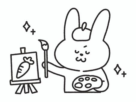 絵描きのうさぎ＿線画 絵描き,うさぎ,絵画,芸術,芸術の秋,絵の具,キャンバス,イーゼル,パレット,筆のイラスト素材
