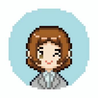 ドット絵スーツ女性丸アイコン4 ドット絵スーツ女性丸アイコン4 ドット絵,ドット,ピクセルアート,ピクセル,ファミコン風,ゲーム素材,女性,ビジネスウーマン,スーツ,笑顔のイラスト素材