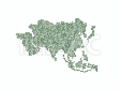 丸いドット絵のアジア地図_グリーン