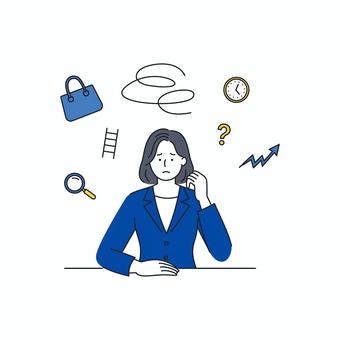 キャリアに悩みを抱えるビジネスウーマン キャリアに悩みを抱えるビジネスウーマン 人物,女性,ビジネスウーマン,キャリア,悩み,表情,スーツ,仕事,考え,疲れのイラスト素材