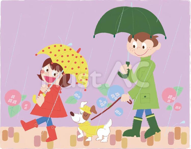雨の日 雨,傘,兄のイラスト素材