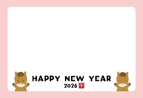2026午年年賀状写真フレーム 午,馬,2026,年賀状,写真,テンプレート,フレーム,happynewyear,年賀はがき,シンプルのイラスト素材