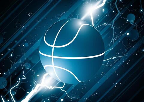 かっこいいバスケットボールと青色の稲妻 スポーツ,バスケットボール,稲妻,雷,光,フレア,パーティクル,スタイリッシュ,青色,背景のイラスト素材