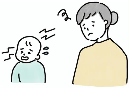 泣く赤ちゃんと困る母親 赤ちゃん,お母さん,泣く,困る,子育てのイラスト素材