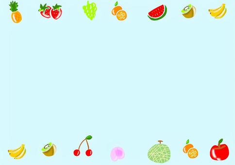 くだもののフレーム(ブルー) フルーツ,果物,食べ物,バナナ,みかん,パイナップル,メロン,さくらんぼ,もも,ぶどうのイラスト素材