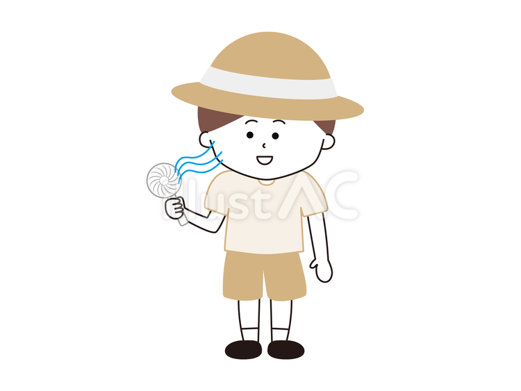 ハンディファンを使う男の子 子供,小学生,幼児のイラスト素材