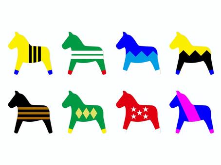 馬・ダーラナホース2(カラフル柄) 馬・ダーラナホース2(カラフル柄) 馬,ダーラナホース,シルエット,干支,2026年,1月,午年,動物,シンプル,北欧のイラスト素材